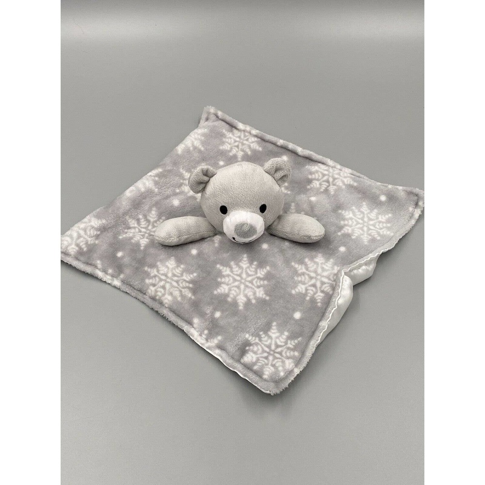 Gray Teddy‎ Bear Plush Lovey Baby Security Blanket W/ White Snowflakes